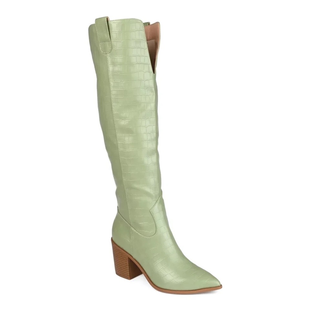 Women's Green Knee-High Wide Calf Boots